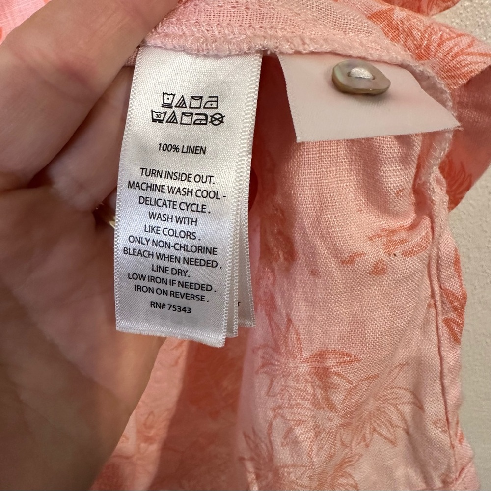 NWT Cynthia Rowley Peach Floral Button-Down Washable Linen Shirt - Picture 6 of 9